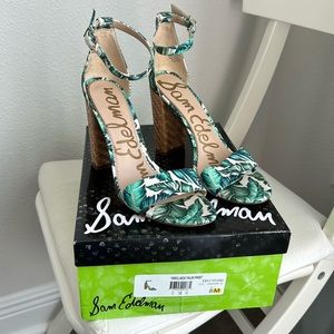 Sam Edelman Jade Palm Print Block Heels 8m